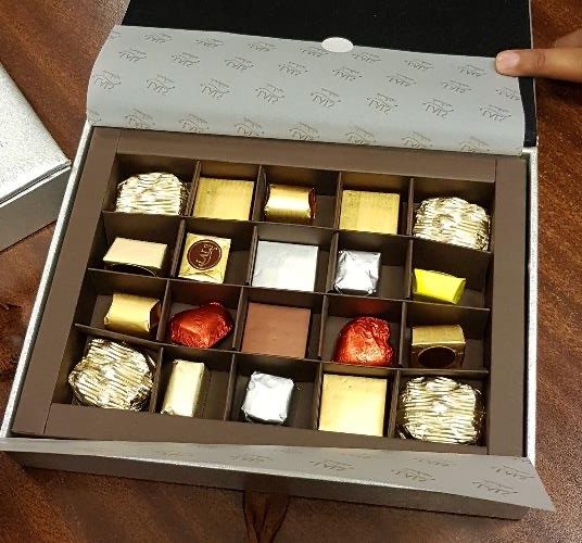Gift box of individually wrapped chocolates