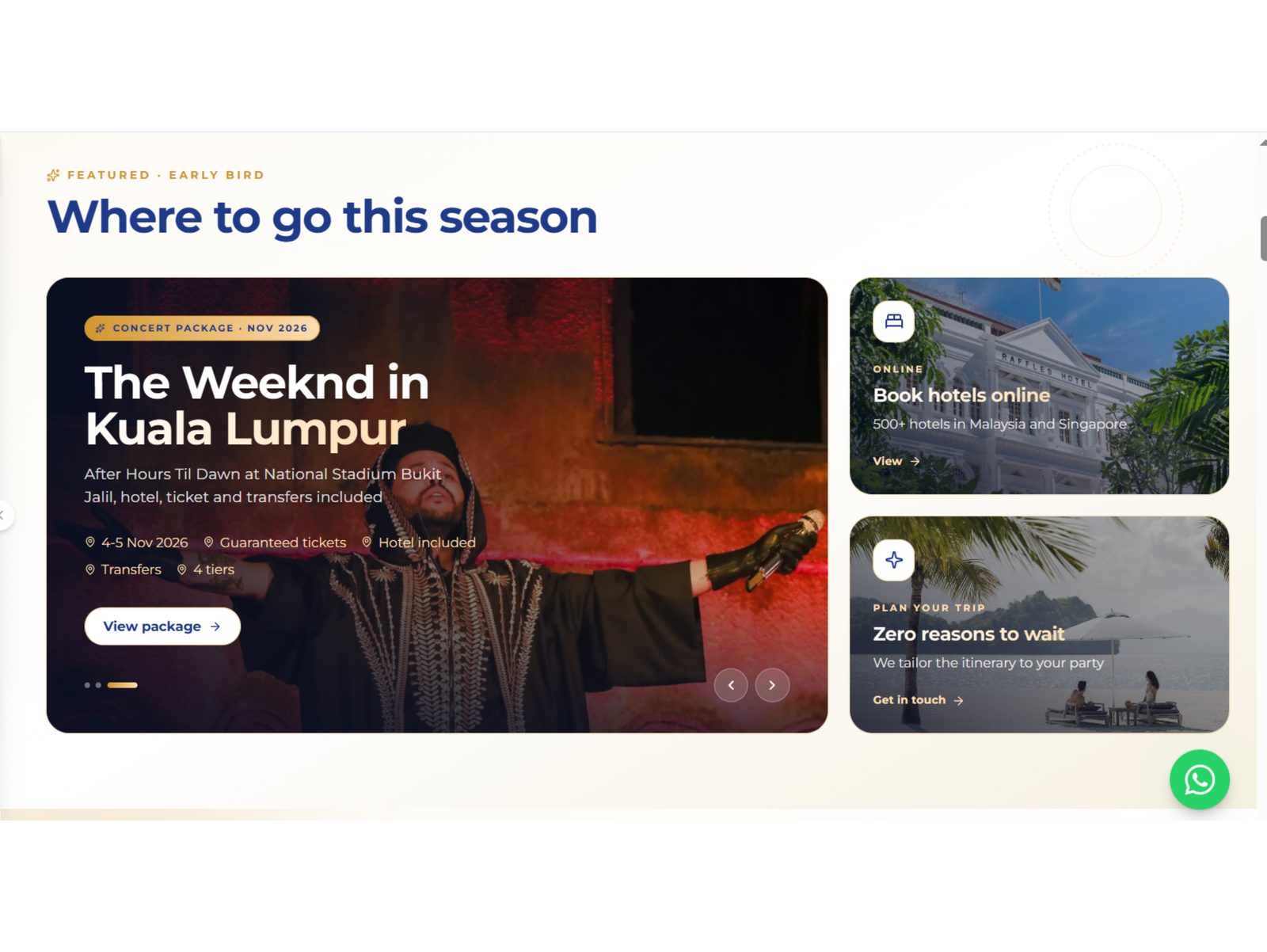 Embassy Alliance Where to go this season section with a featured concert package in Kuala Lumpur